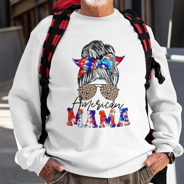 American Mama Usa Patriot Flag Tie Dye 4Th Of July Messy Bun Sweatshirt Gifts for Old Men