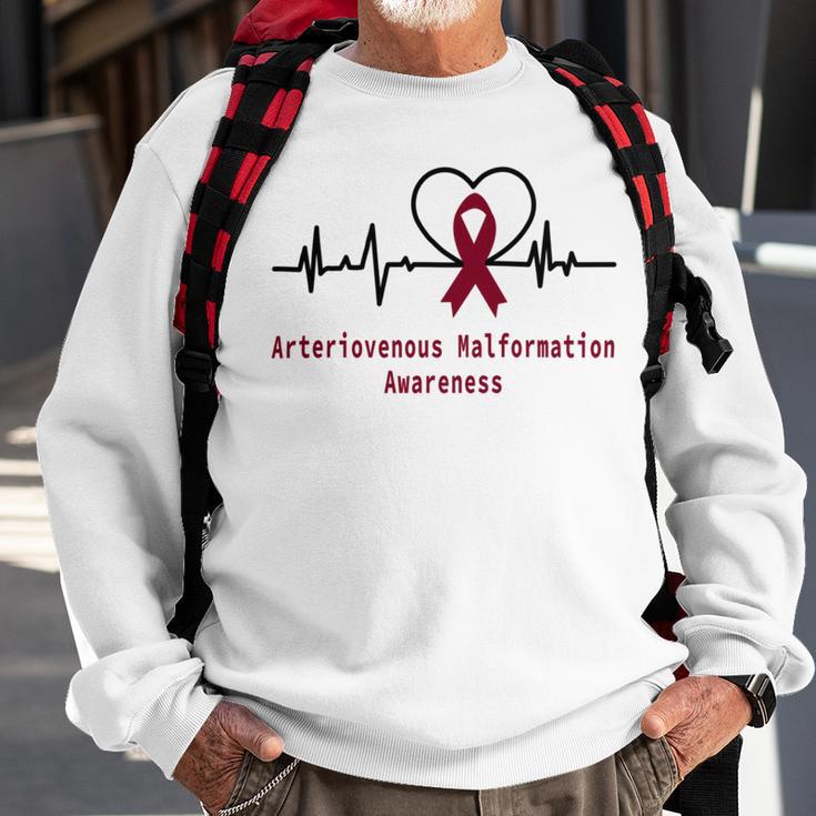 Arteriovenous Malformation Awareness Heartbeat Burgundy Ribbon Arteriovenous Malformation Support Arteriovenous Malformation Awareness Sweatshirt Gifts for Old Men