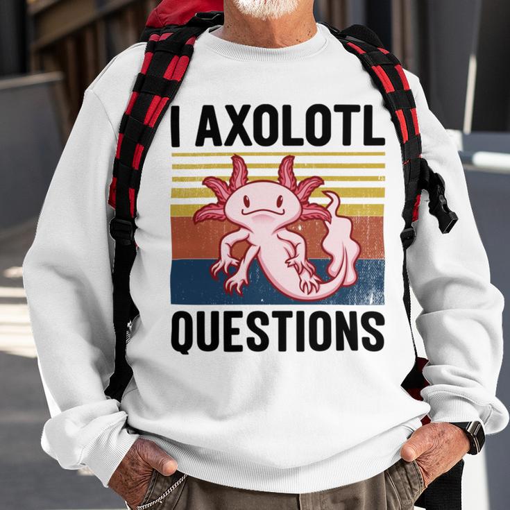 Axolotl Questions I Ask A Lot Of Questions Pun Vintage Sweatshirt Gifts for Old Men