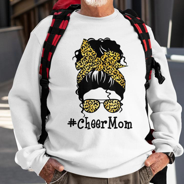Cheer Mom Leopard Messy Bun Cheerleader Funny Mothers Day V2 Sweatshirt Gifts for Old Men