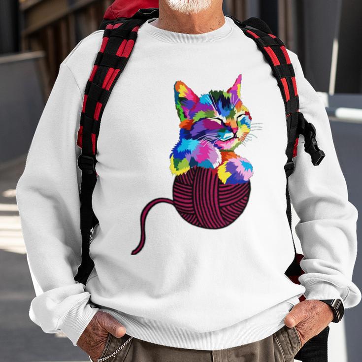 Cute Cat Gift For Kitten Lovers Colorful Art Kitty Adoption Sweatshirt Gifts for Old Men