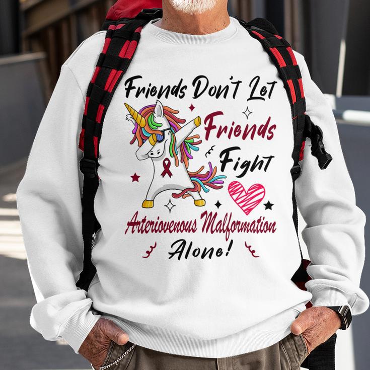 Friends Dont Let Friends Fight Arteriovenous Malformation Alone Unicorn Burgundy Ribbon Arteriovenous Malformation Support Arteriovenous Malformation Awareness Sweatshirt Gifts for Old Men