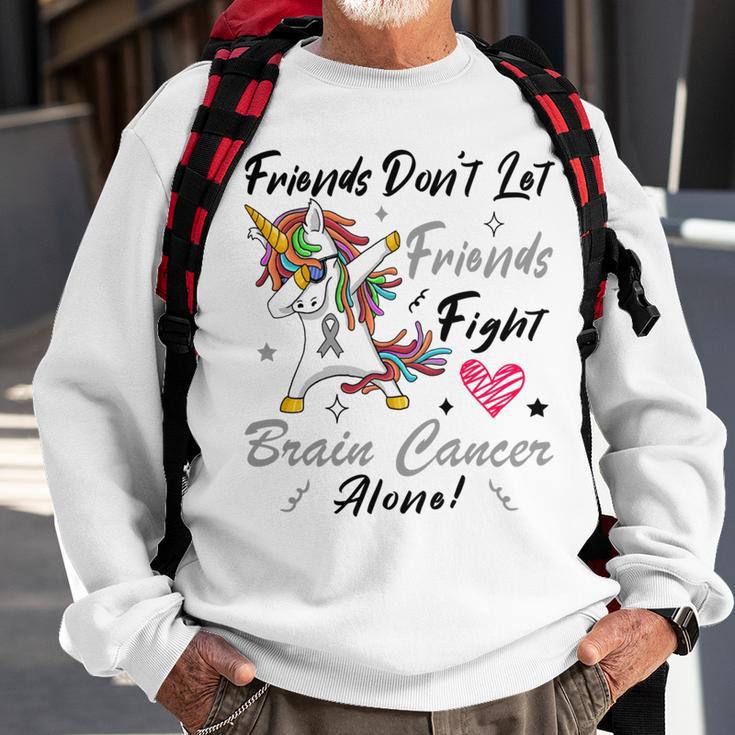 Friends Dont Let Friends Fight Brain Cancer Alone Unicorn Grey Ribbon Brain Cancer Brain Cancer Awareness Sweatshirt Gifts for Old Men