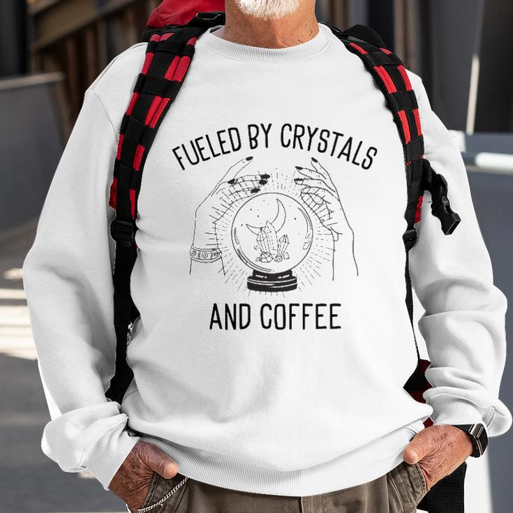Fueled By Crystals And Coffee Witch Spells Chakra Sweatshirt Gifts for Old Men