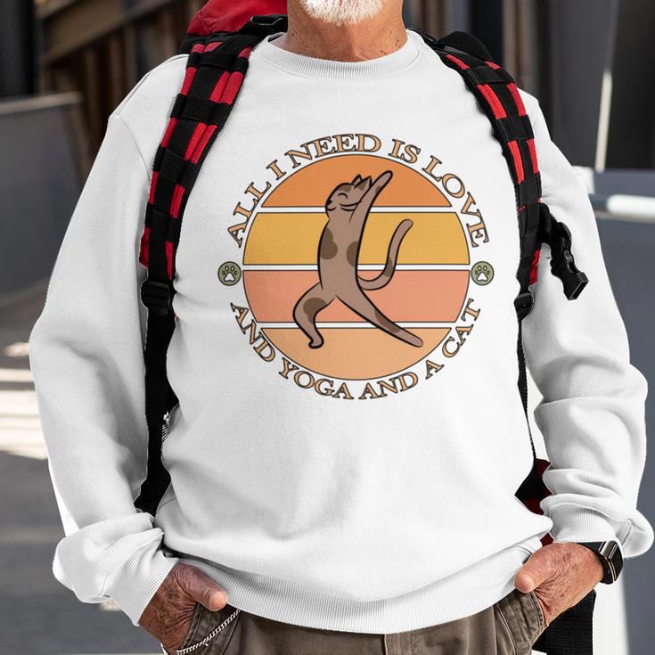 Funny All I Need Is Love And Yoga And A Cat Lovers Gift For Yoga Lovers V2 Sweatshirt Gifts for Old Men