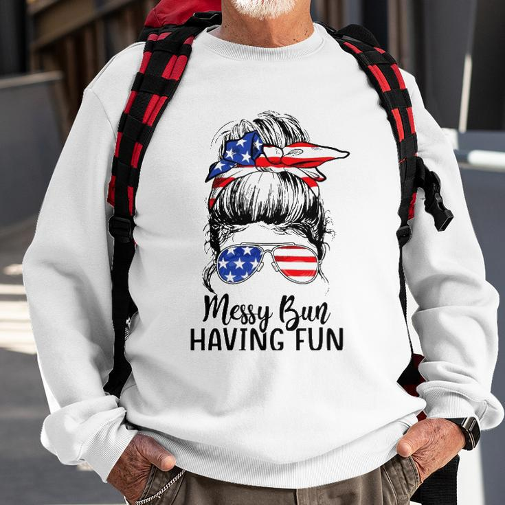 Funny Messy Bun Having Fun American Flag Merica 4Th Of July Sweatshirt Gifts for Old Men