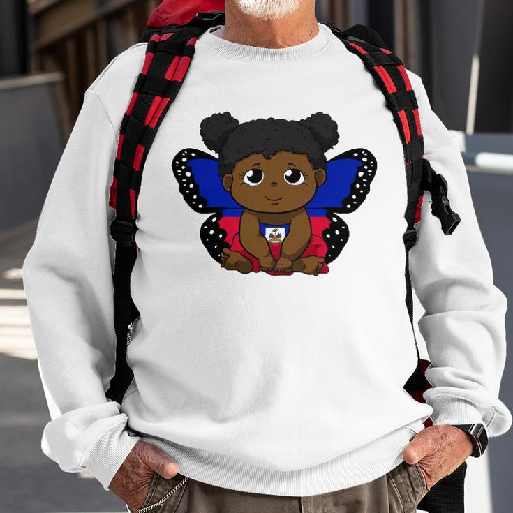Haiti Haitian Love Flag Princess Girl Kid Wings Butterfly Sweatshirt Gifts for Old Men