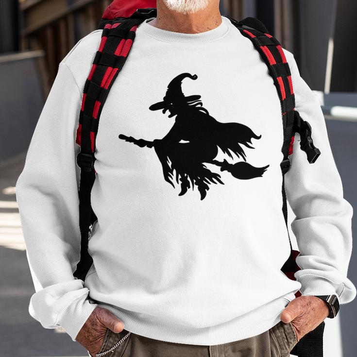 Halloween Scary Old Witch On Broom Art Design Pattern Sweatshirt Gifts for Old Men