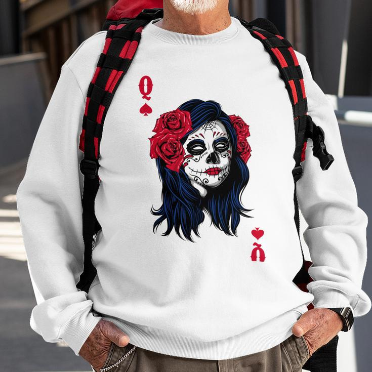 Halloween Sugar Skull With Red Floral Halloween Gift By Mesa Cute Sweatshirt Gifts for Old Men