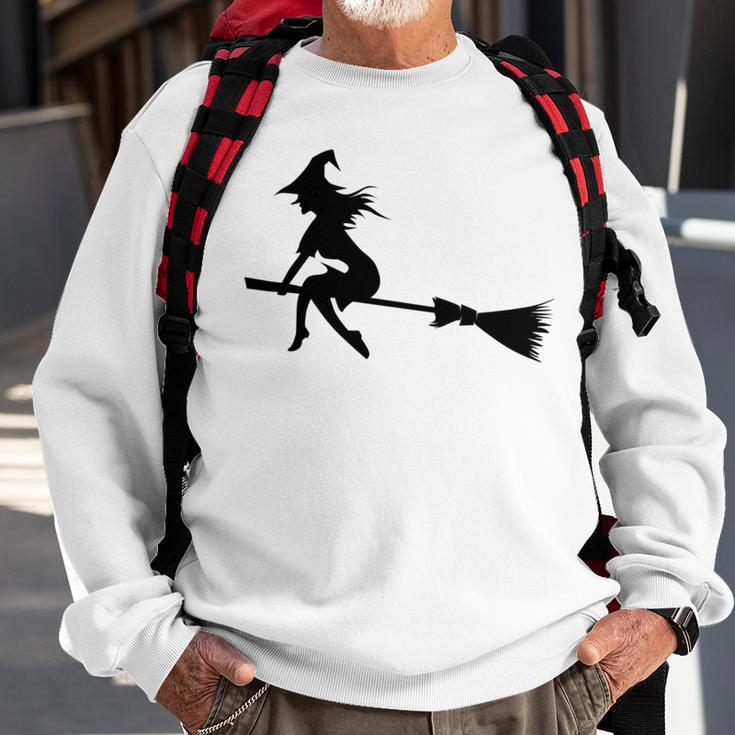 Halloween Young Scary Witch On Broom Pattern Sweatshirt Gifts for Old Men