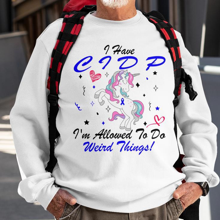 I Have Cidp Im Allowed To Do Weird Things Unicorn Blue Ribbon Cidp Support Cidp Awareness Sweatshirt Gifts for Old Men