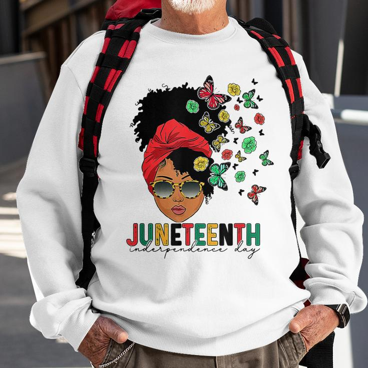 Junenth Is My Independence Day Black Queen And Butterfly Sweatshirt Gifts for Old Men