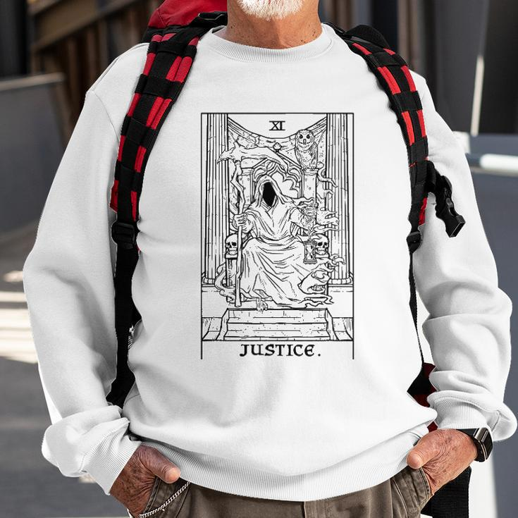 Justice Tarot Card Grim Reaper Halloween Horror Occult Goth Sweatshirt Gifts for Old Men
