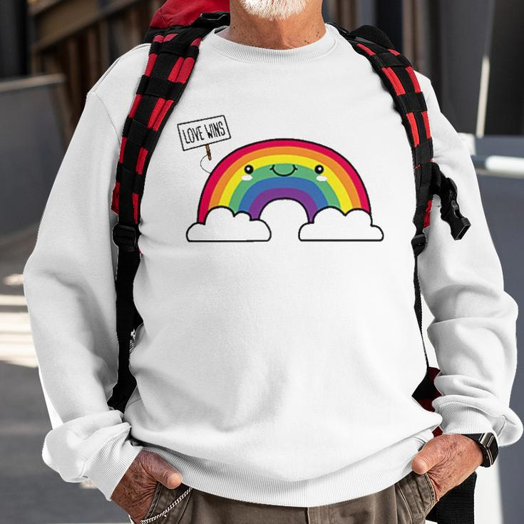 Love Wins Lgbt Kawaii Cute Anime Rainbow Flag Pocket Design Sweatshirt Gifts for Old Men