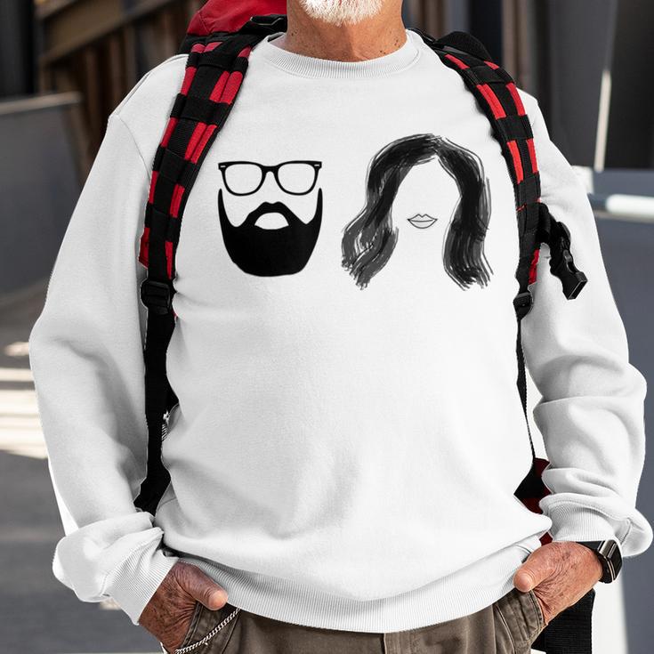 Man With Beard And Glasses With Woman Wavy Hair Sweatshirt Gifts for Old Men