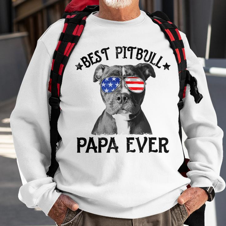 Mens Best Pitbull Papa Ever Dog Dad American Flag 4Th Of July Sweatshirt Gifts for Old Men