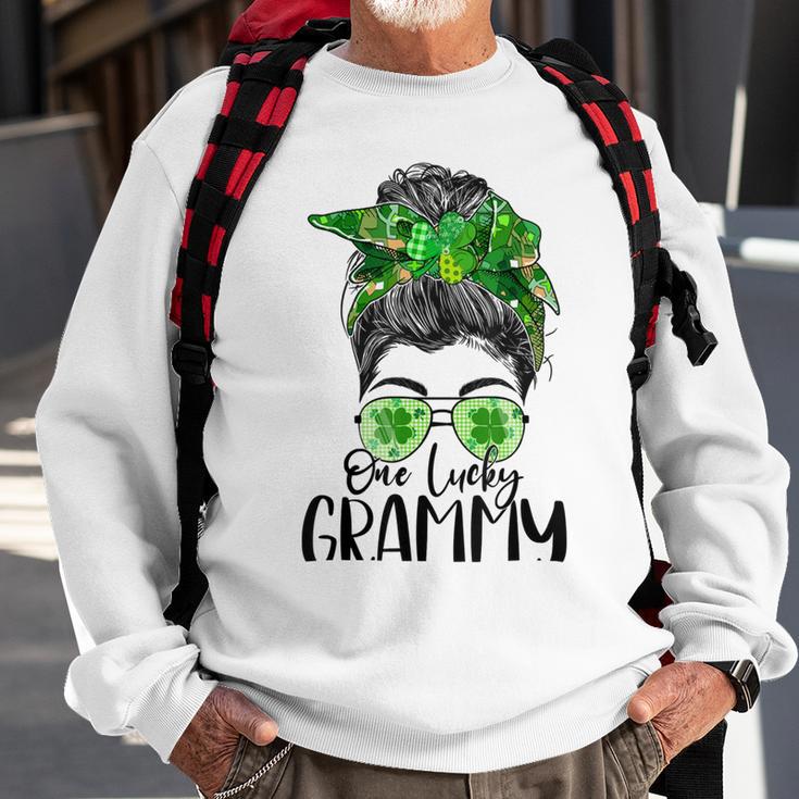 One Lucky Grammy Messy Bun Lucky Shamrock St Patricks Day Sweatshirt Gifts for Old Men