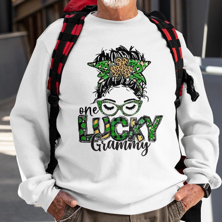 One Lucky Grammy St Patricks Day Messy Bun Leopard Sweatshirt Gifts for Old Men