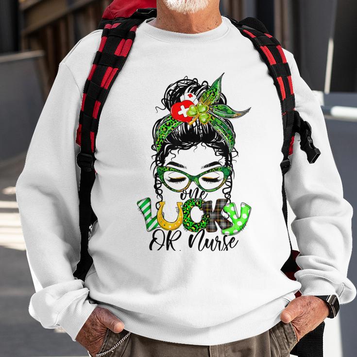 One Lucky Or Nurse Messy Bun Shamrock St Patricks Day Irish Sweatshirt Gifts for Old Men