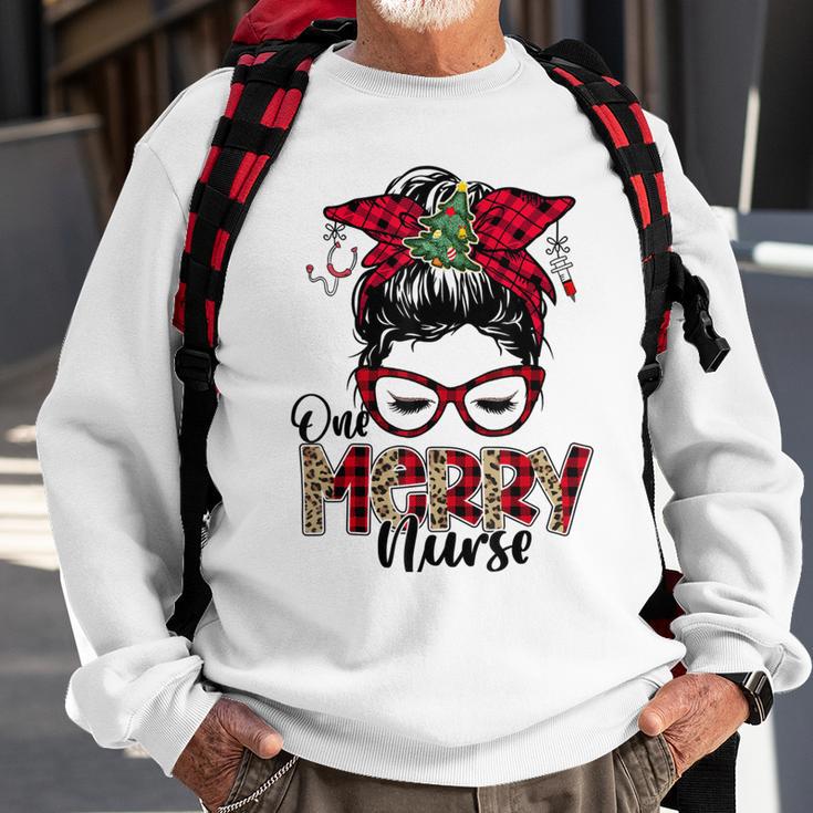 One Merry Nurse Messy Bun Tee Christmas Scrubs For Nurses Sweatshirt Gifts for Old Men