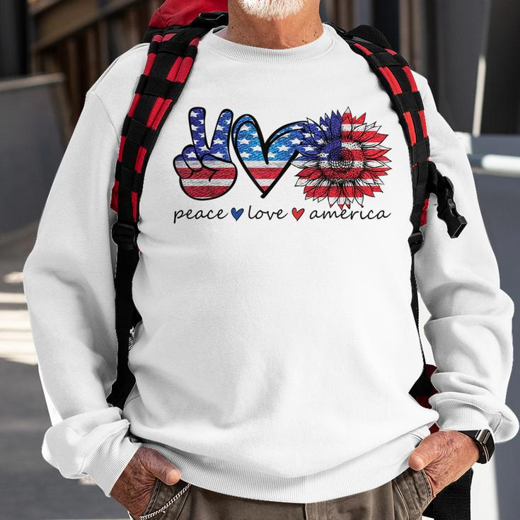 Peace Love America Flag Sunflower 4Th Of July Memorial Day Sweatshirt Gifts for Old Men