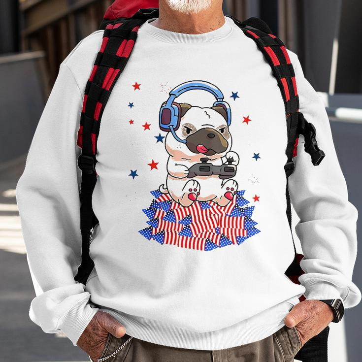 Pug Game Puppy Controller 4Th Of July Boys Kids Video Gamer Sweatshirt Gifts for Old Men