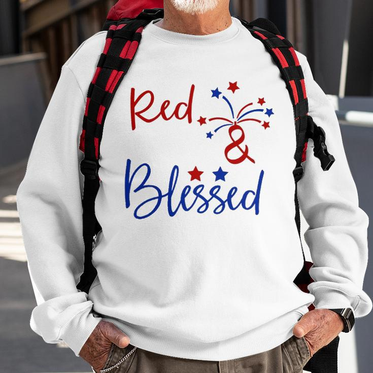 Red White Blessed 4Th Of July Cute Patriotic America Sweatshirt Gifts for Old Men