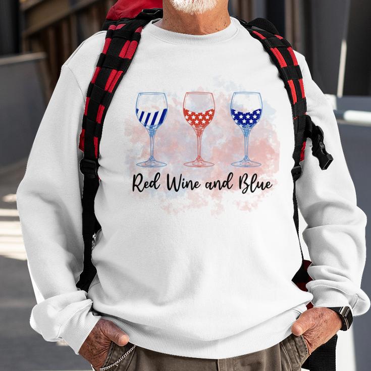 Red Wine Blue 4Th Of July Wine Red White Blue Wine Glasses Sweatshirt Gifts for Old Men