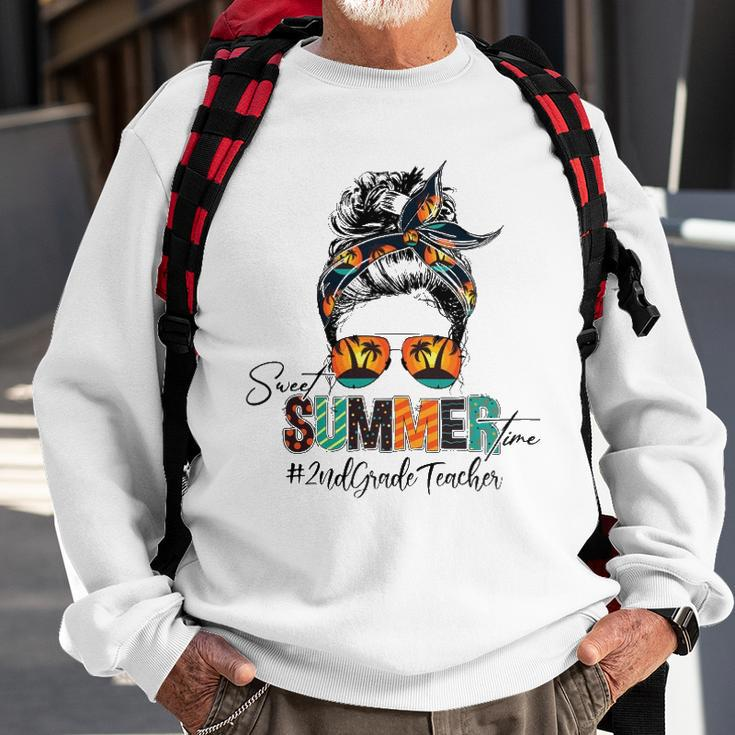Sweet Summer Time 2Nd Grade Teacher Messy Bun Beach Vibes Sweatshirt Gifts for Old Men