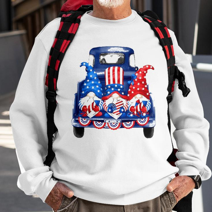 Usa Patriotic Gnomes With American Flag Hats Riding Truck Sweatshirt Gifts for Old Men