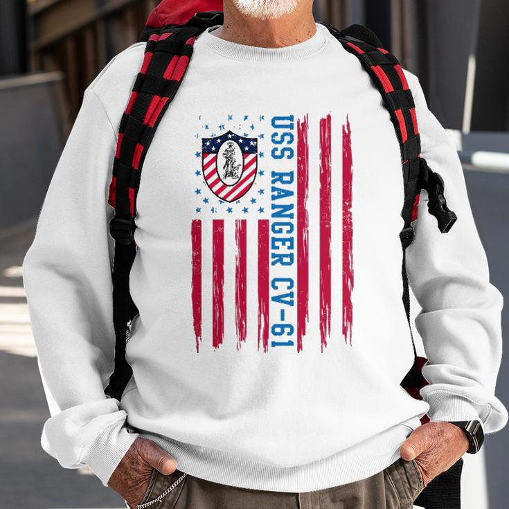 Uss Ranger Cv 61 American Flag Aircraft Carrier Veterans Day Sweatshirt Gifts for Old Men
