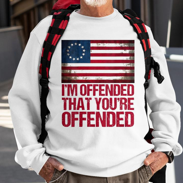 Womens Old Glory Betsy Ross Im Offended That Youre Offended V-Neck Sweatshirt Gifts for Old Men