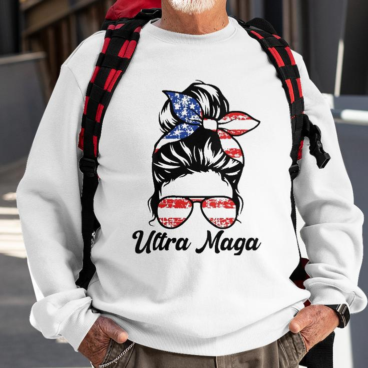 Womens Pro Trump Ultra Mega Messy Bun Sweatshirt Gifts for Old Men