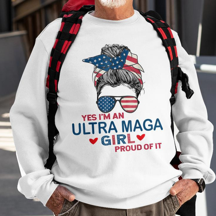 Yes Im An Ultra Maga Girl Proud Of It Usa Flag Messy Bun Sweatshirt Gifts for Old Men