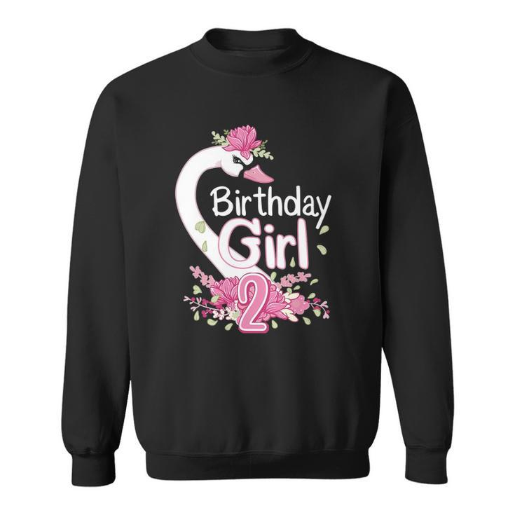 2Nd Birthday Wildlife Swan Animal 2 Years Old Birthday Girl Sweatshirt