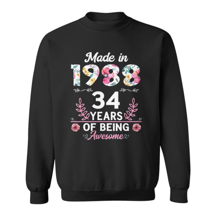 34 Years Old Gifts 34Th Birthday Born In 1988 Women Girls Sweatshirt