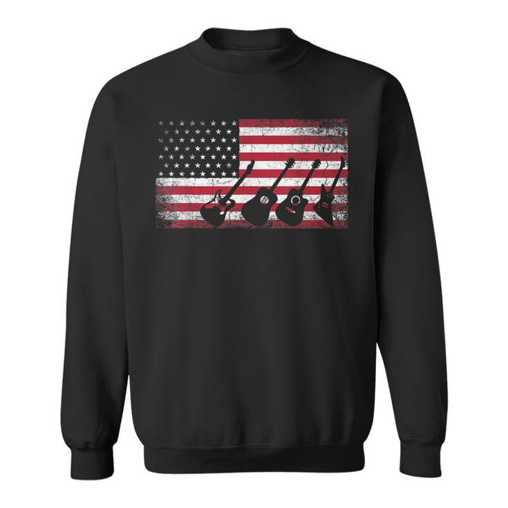 4Th Of July Gift For Men Dad Guitar Musician American Flag  Sweatshirt