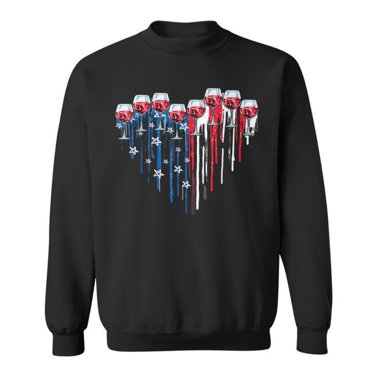 4Th Of July Wine Glasses Heart American Flag Patriotic  Sweatshirt