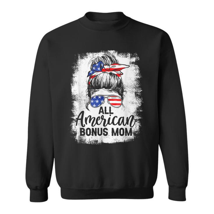 All American Bonus Mom 4Th Of July Messy Bun Proud Merica Sweatshirt