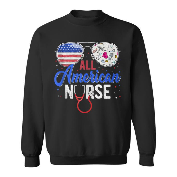 All American Nurse Scrub Heart Stethoscope 4Th Of July Nurse  Sweatshirt
