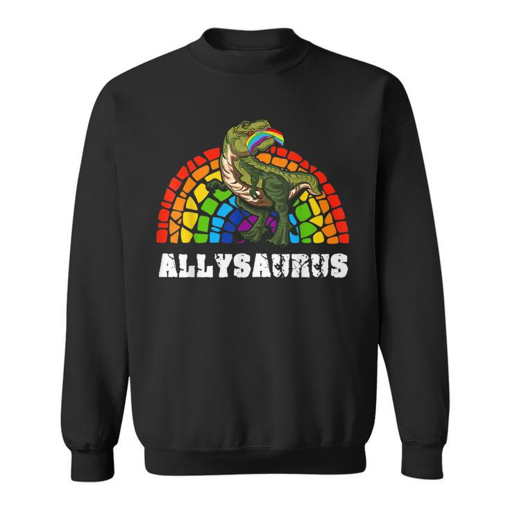 Allysaurus Dinosaur In Rainbow Flag For Ally Lgbt Pride  V3 Sweatshirt