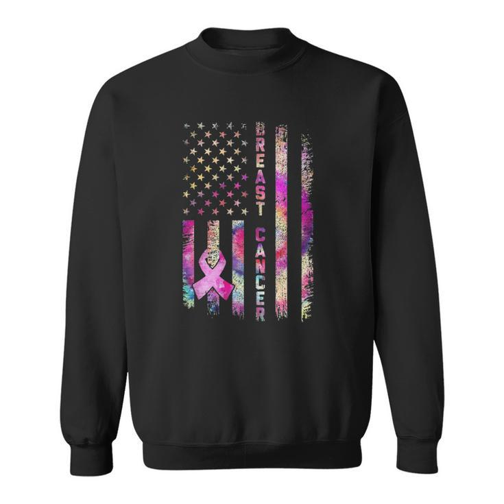 American Flag Breast Cancer Awareness Support Tie Dye Sweatshirt