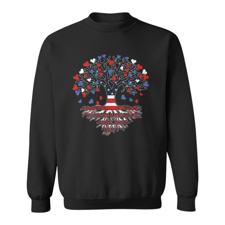 American Tree 4Th Of July Usa Flag Hearts Roots Patriotic Sweatshirt