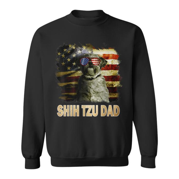 Best Shih Tzu Dad Ever American Flag 4Th Of July Dog Lover Sweatshirt