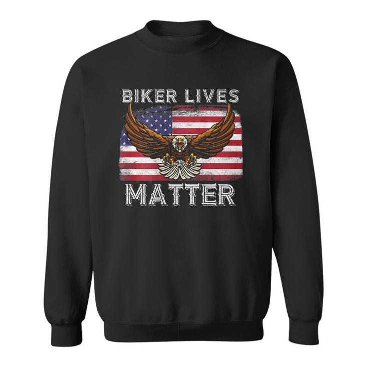 Biker Lives Matter Distressed American Flag Bald Eagle Sweatshirt