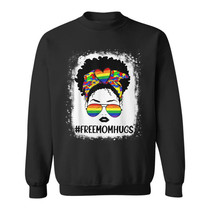 Black Womens Free Mom Hugs Messy Bun Lgbt Pride Rainbow  Sweatshirt