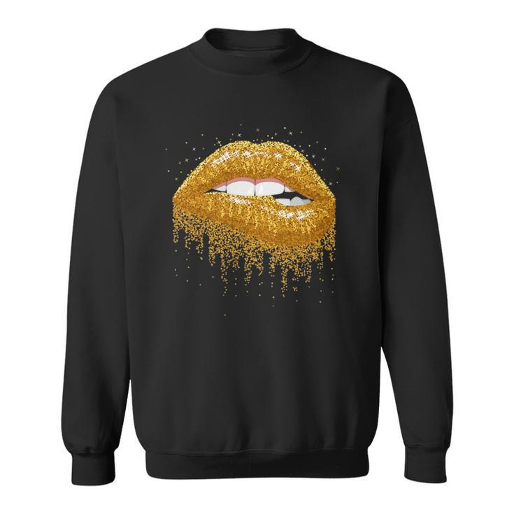Cool Lips Bite Kiss Me -Gold Sparkle- Sexy Lips Gift Sweatshirt