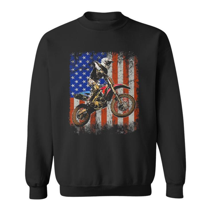 Dirt Bike American Flag Motocross Biker 4Th Of July Mens Sweatshirt