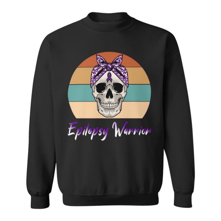 Epilepsy Warrior  Skull Women Vintage  Purple Ribbon  Epilepsy  Epilepsy Awareness V2 Sweatshirt