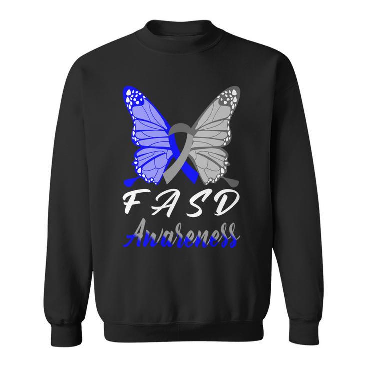 Fasd Awareness Butterfly  Blue And Grey Ribbon  Fetal Alcohol Spectrum Disorder  Fetal Alcohol Spectrum Disorder Awareness Sweatshirt